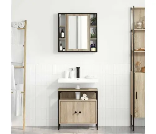 Vonios Baldų Rinkinys Su Lentyna 2 Pcs Ruda Apdirbta Mediena