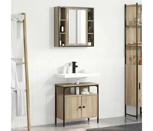 Vonios Baldų Rinkinys Su Lentyna 2 Pcs Ruda Apdirbta Mediena