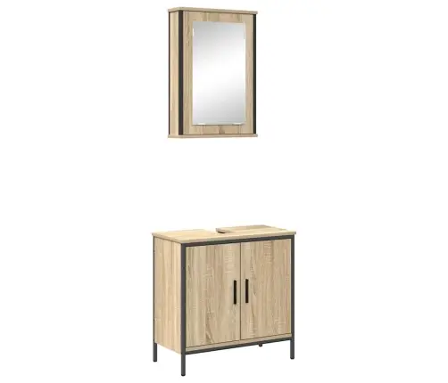 Vonios Baldų Rinkinys Su Lentyna 2 Pcs Ruda Apdirbta Mediena