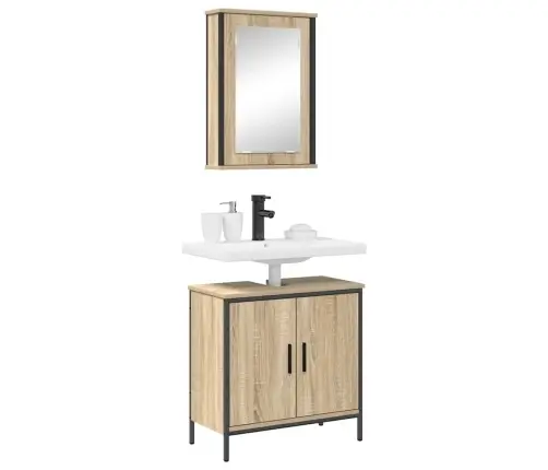 Vonios Baldų Rinkinys Su Lentyna 2 Pcs Ruda Apdirbta Mediena