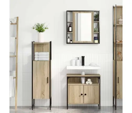 3 Daļu Vannas Istabas Mēbeļu Komplekts Gaiši Ozols Inženieru Koksne Vidaxl