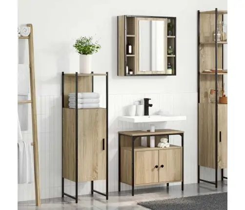 3 Daļu Vannas Istabas Mēbeļu Komplekts Gaiši Ozols Inženieru Koksne Vidaxl