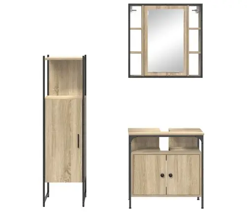 3 Daļu Vannas Istabas Mēbeļu Komplekts Gaiši Ozols Inženieru Koksne Vidaxl