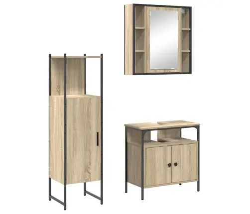 3 Daļu Vannas Istabas Mēbeļu Komplekts Gaiši Ozols Inženieru Koksne Vidaxl