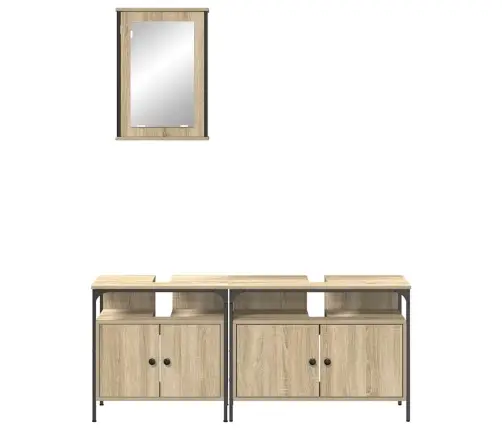 Vonios Baldų Rinkinys Su Lentyna 3 Pcs Ruda 80 X 30 X 60 Cm