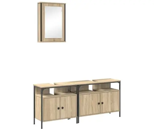 Vonios Baldų Rinkinys Su Lentyna 3 Pcs Ruda 80 X 30 X 60 Cm