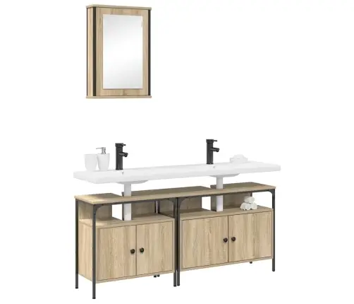 Vonios Baldų Rinkinys Su Lentyna 3 Pcs Ruda 80 X 30 X 60 Cm