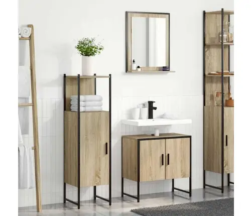 Vonios Baldų Rinkinys Su Lentyna 3 Pcs Ruda Apdirbta Mediena