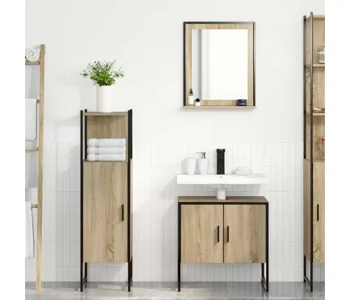 Vonios Baldų Rinkinys Su Lentyna 3 Pcs Ruda Apdirbta Mediena