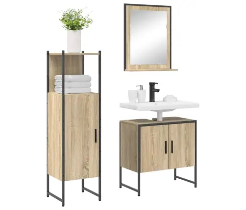 Vonios Baldų Rinkinys Su Lentyna 3 Pcs Ruda Apdirbta Mediena