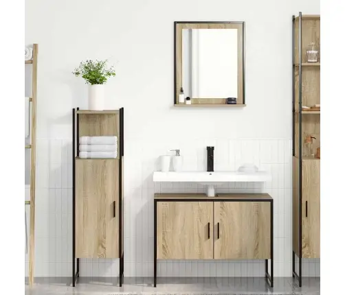 3 Gabalu Vannas Istabas Komplekts Gaiši Ozola Inženierijas Kokam Vidaxl