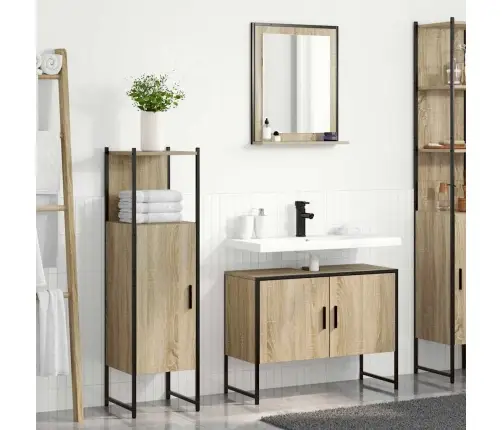 3 Gabalu Vannas Istabas Komplekts Gaiši Ozola Inženierijas Kokam Vidaxl