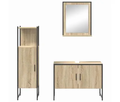 3 Gabalu Vannas Istabas Komplekts Gaiši Ozola Inženierijas Kokam Vidaxl