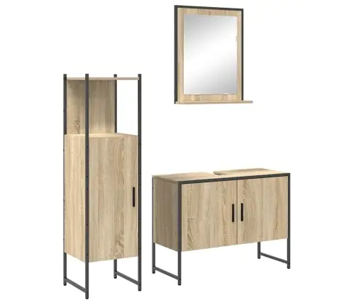 3 Gabalu Vannas Istabas Komplekts Gaiši Ozola Inženierijas Kokam Vidaxl