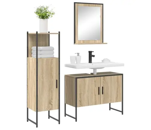 3 Gabalu Vannas Istabas Komplekts Gaiši Ozola Inženierijas Kokam Vidaxl