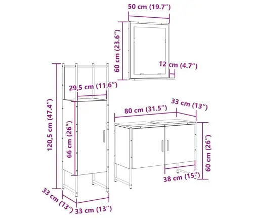 3 Gabalu Vannas Istabas Komplekts Gaiši Ozola Inženierijas Kokam Vidaxl