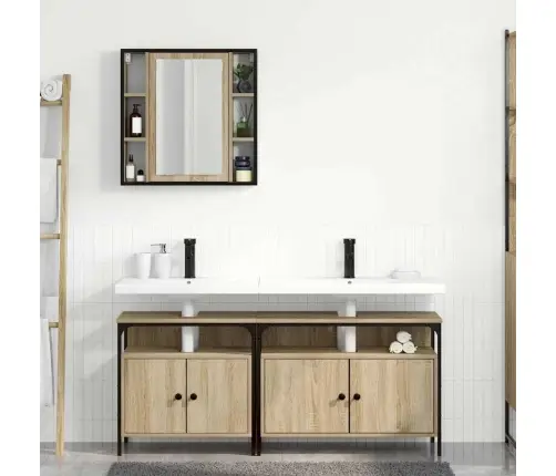 Vonios Baldų Rinkinys Su Lentyna 3 Pcs Ruda Apdirbta Mediena