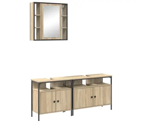 Vonios Baldų Rinkinys Su Lentyna 3 Pcs Ruda Apdirbta Mediena