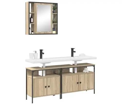 Vonios Baldų Rinkinys Su Lentyna 3 Pcs Ruda Apdirbta Mediena