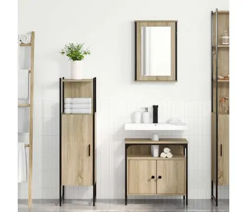 Vonios Baldų Rinkinys Su Lentyna 3 Pcs Ruda Apdirbta Mediena