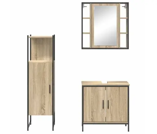 3 Gab. Vannas Istabas Mēbeļu Komplekts Gaišais Ozols Vidaxl