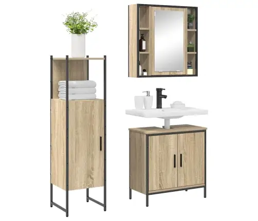 3 Gab. Vannas Istabas Mēbeļu Komplekts Gaišais Ozols Vidaxl