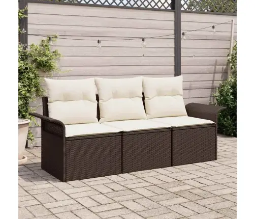 Dārza Dīvānu Komplekts 3 Pcs Brūna 196 X 62 X 85Cm Poliratāns Vidaxl