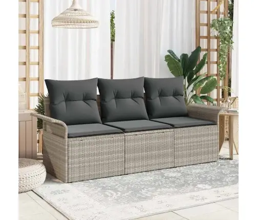 3 Daļu Dārza Dīvānu Komplekts Ar Spilveniem Gaiši Pelēkā Poliratanā Vidaxl