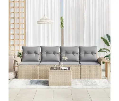 5 Gabalu Dārza Dīvānu Komplekts Ar Spilveniem - Bēša Poliratanas Vidaxl