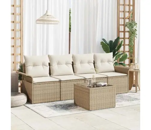 Sofos Komplektas Su Pagalve 5 Pcs Smėlio Poliratanas