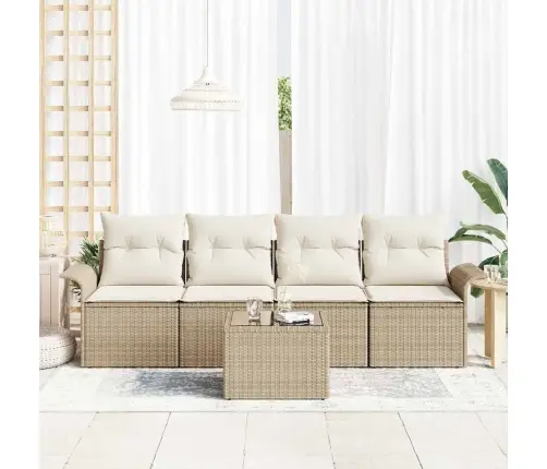 Sofos Komplektas Su Pagalve 5 Pcs Smėlio Poliratanas