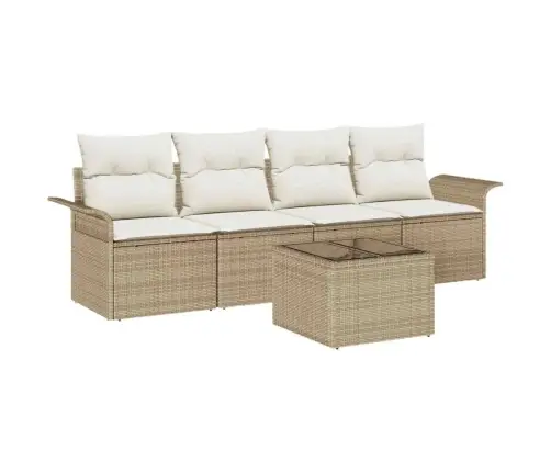 Sofos Komplektas Su Pagalve 5 Pcs Smėlio Poliratanas