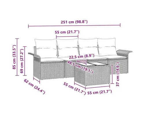 Sofos Komplektas Su Pagalve 5 Pcs Smėlio Poliratanas