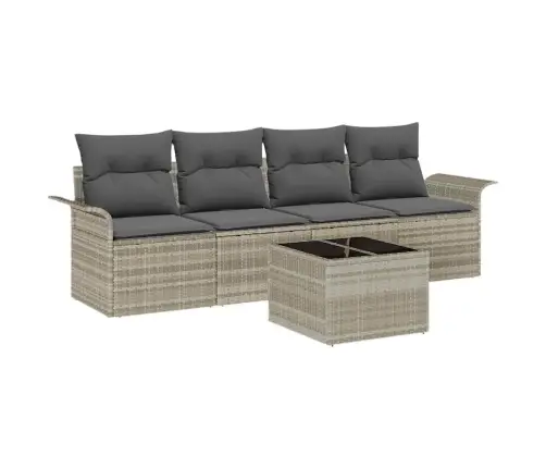 Sofos Komplektas Su Pagalve 5 Pcs Šviesiai Pilka Poliratanas