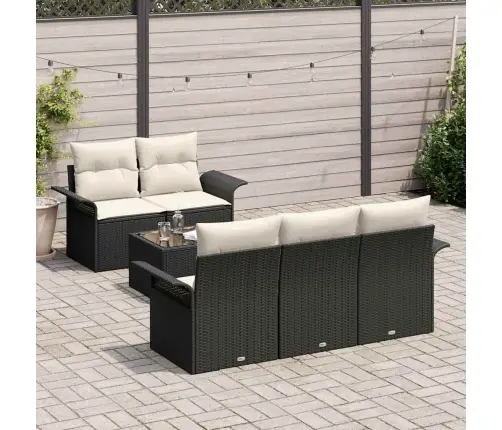 6 Daļu Dārza Dīvānu Komplekts Ar Spilveniem Melna Poli Rotangpalma Vidaxl