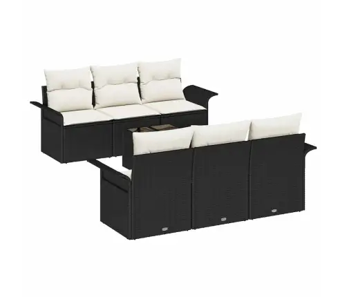 7 Daļu Dārza Dīvānu Komplekts Ar Spilveniem Melnā Poli Rotangpalma Vidaxl