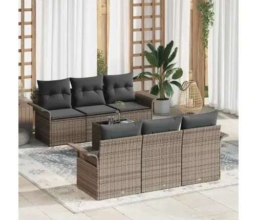 Sodo Sofų Rinkinys Su Pagalve 7 Pcs Pilka Poliratanas