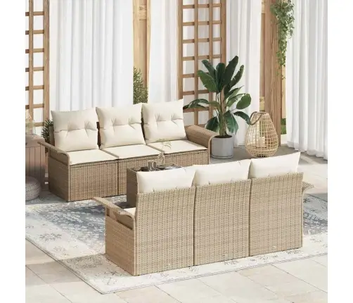 7 Daļu Dārza Dīvāna Komplekts Ar Spilveniem Bēšs Poli Rattan Vidaxl