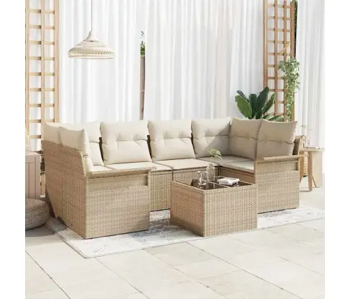 Sodo Sofų Rinkinys 7 Pcs Smėlio Poli Ratanas