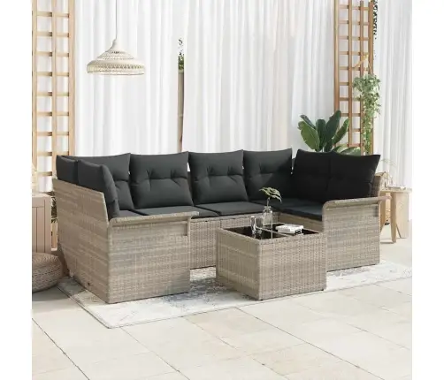 7 Daļu Dārza Dīvānu Komplekts Ar Spilveniem Gaiši Pelēkā Krāsā Poliratanā Vidaxl