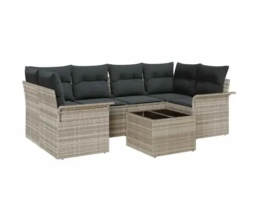 7 Daļu Dārza Dīvānu Komplekts Ar Spilveniem Gaiši Pelēkā Krāsā Poliratanā Vidaxl