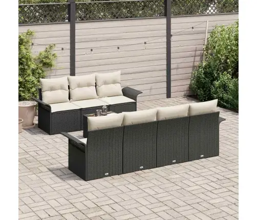 8 Gabalu Dārza Dīvānu Komplekts Ar Spilveniem Melnā Poli Rotangpalmas Vidaxl