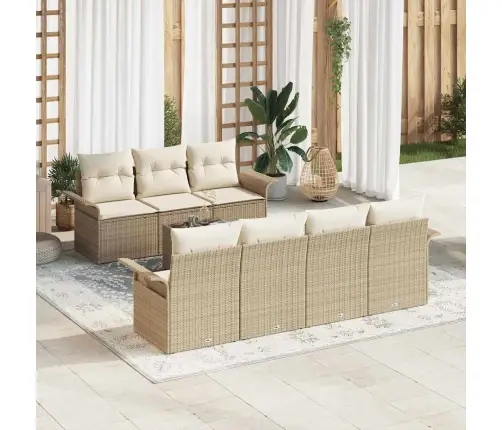 8 Gabalu Dārza Dīvānu Komplekts Ar Spilveniem Bēšs Poli Rattan Vidaxl