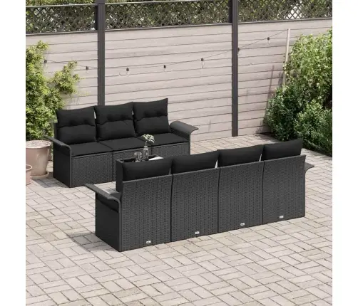 8 Gab. Dārza Dīvānu Komplekts Ar Spilveniem Melnā Poli Rotangpalmas Vidaxl
