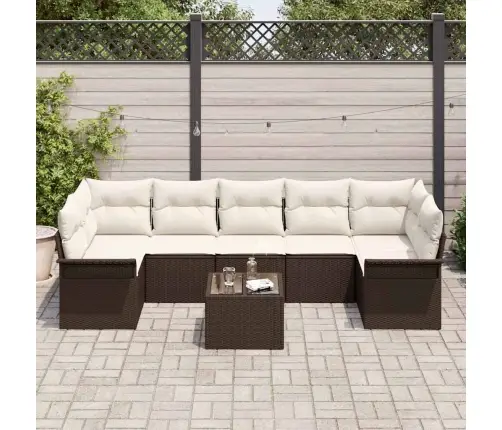 8 Daļu Dārza Dīvānu Komplekts Ar Spilveniem Brūnā Rotangpalma Vidaxl