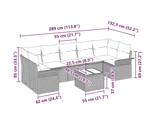 Aia Diivanikomplekt Padjaga 8 Pcs Beež Polürotang