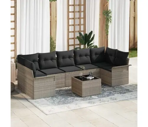 Sodo Sofų Rinkinys Su Pagalve 8 Pcs Šviesiai Pilka Poliratanas