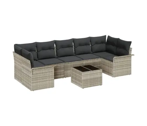 Sodo Sofų Rinkinys Su Pagalve 8 Pcs Šviesiai Pilka Poliratanas