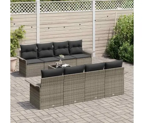 9 Daļīgs Dārza Dīvāns Ar Spilveniem Pelēks Poliratan Vidaxl