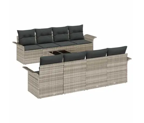 9 Gab. Dārza Dīvānu Komplekts Ar Spilveniem Gaiši Pelēks Poli Rotangpalma Vidaxl